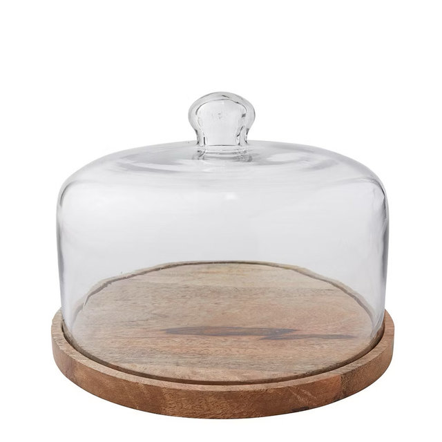 The Lakeside Collection Acacia Wood Cake Stand with Glass Dome -