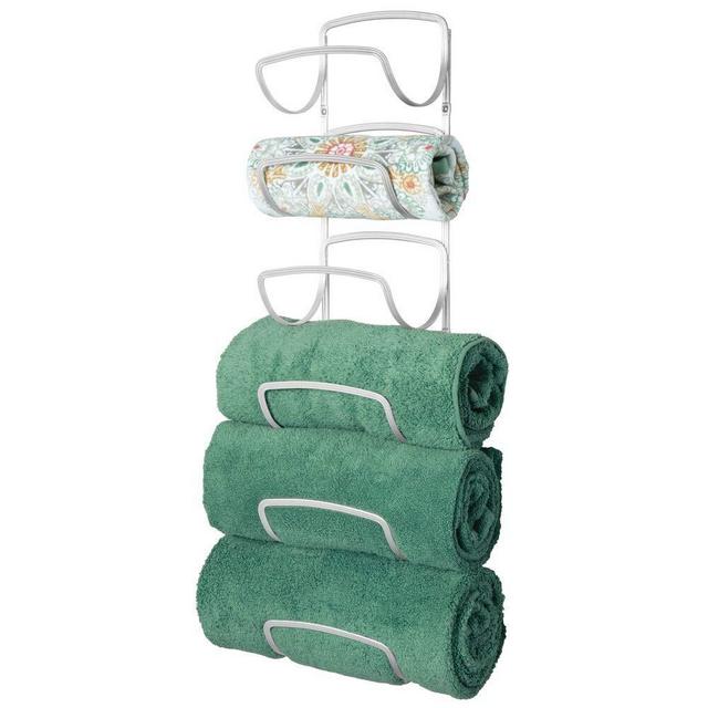 mDesign Modern Decorative Six Level Bathroom Towel Rack Holder & Organizer, Wall Mount - for Storage of Washcloths, Hand Towels - Light Gray