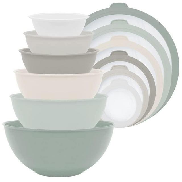 Gourmet Home Products 12 Piece Nested Polypropylene Mixing Bowl Food Storage Set with Lids - Outer Dusty Green