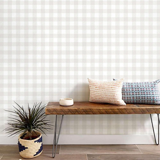 Heroad 17.3"x393" Plaid Peel and Stick Wallpaper Neutral Wall Paper Boho Checkered Contact Paper Self Adhesive Removable Wallpaper for Bathroom Laundry Room Waterproof Decor Vinyl Roll