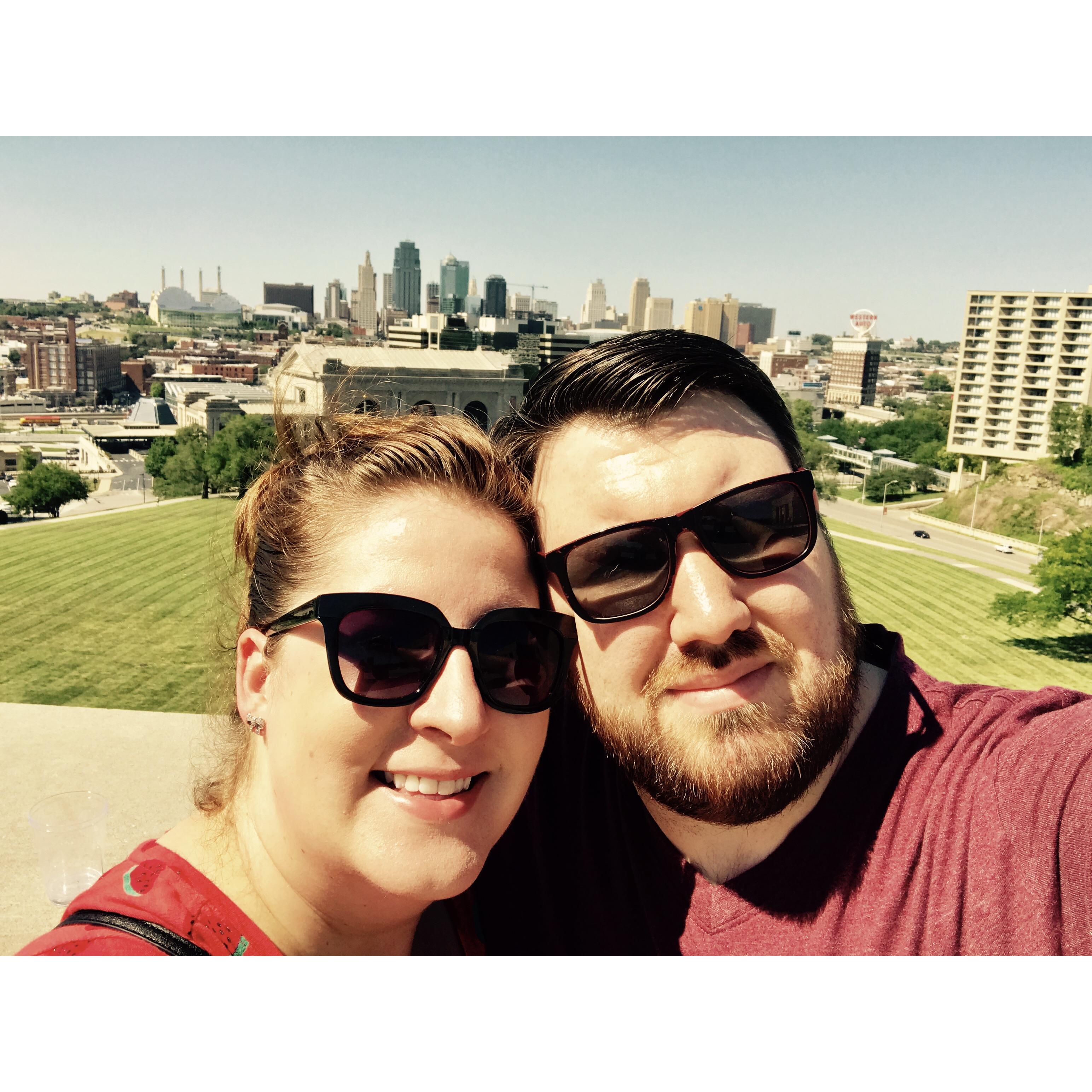On top of the WW1 memorial looking over Union Station and downtown Kansas City.