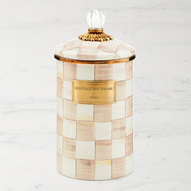 MacKenzie-Childs Mocha Check Enamel Large Canister