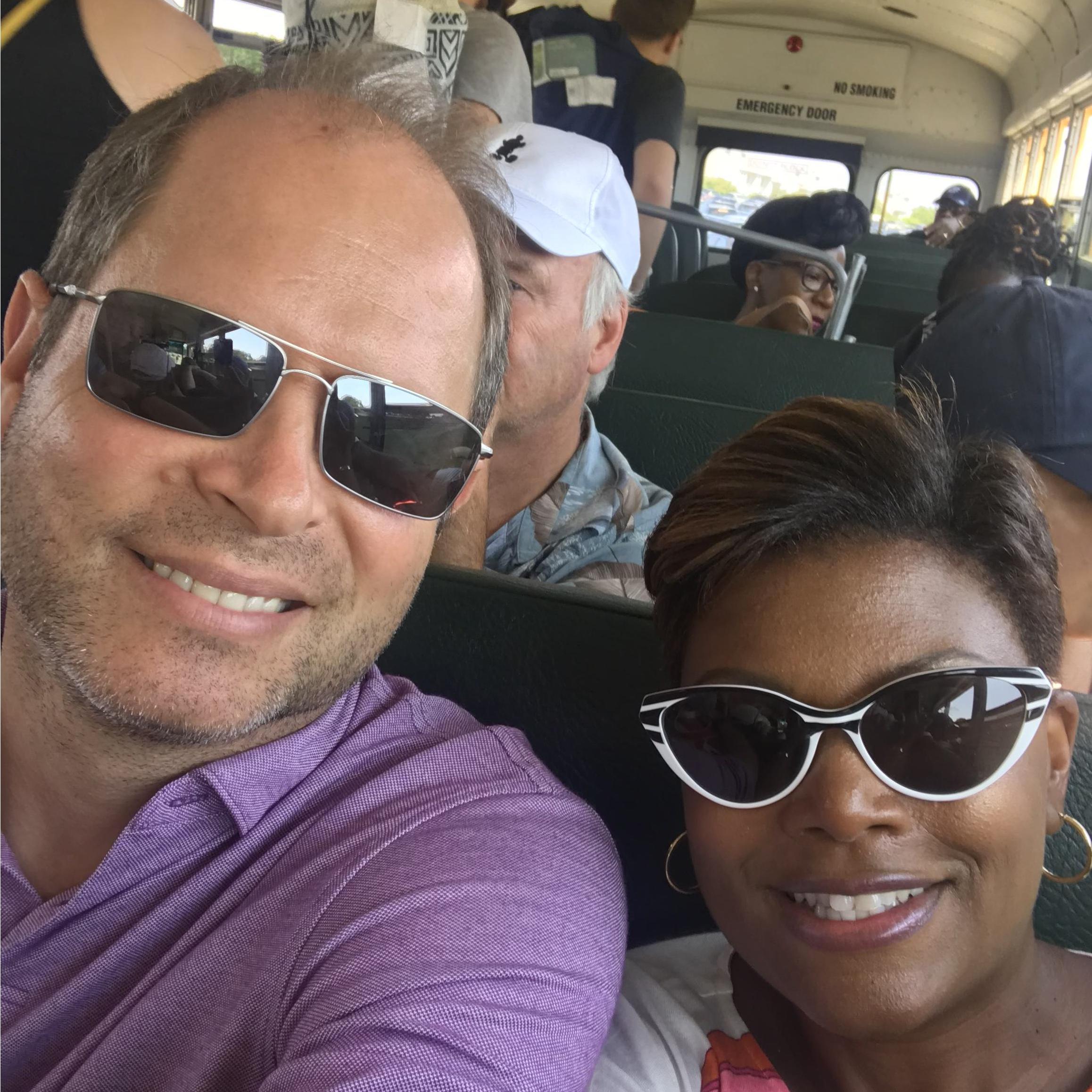 One the bus in Newport headed to the Jazz Festival.