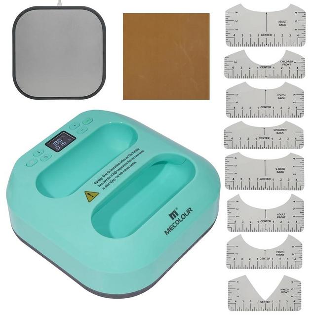 MECOLOUR Heat Press Machine for T Shirts, Portable Heat Press 9"X9" with Heat Press Mat, PTFE Teflon and 8 Pcs Tshirt Ruler Guide, Tshirt Press Machine for Sublimation, HTV, Heat Transfer (Blue)