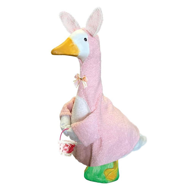 XAKNXGU Easter Bunny Porch Goose Outfits for 23 Inch Lawn Statue Patio Garden Decoration, Goose Clothes for Cement Goose, Porch Goose Easter Outfits (Pink Dress)