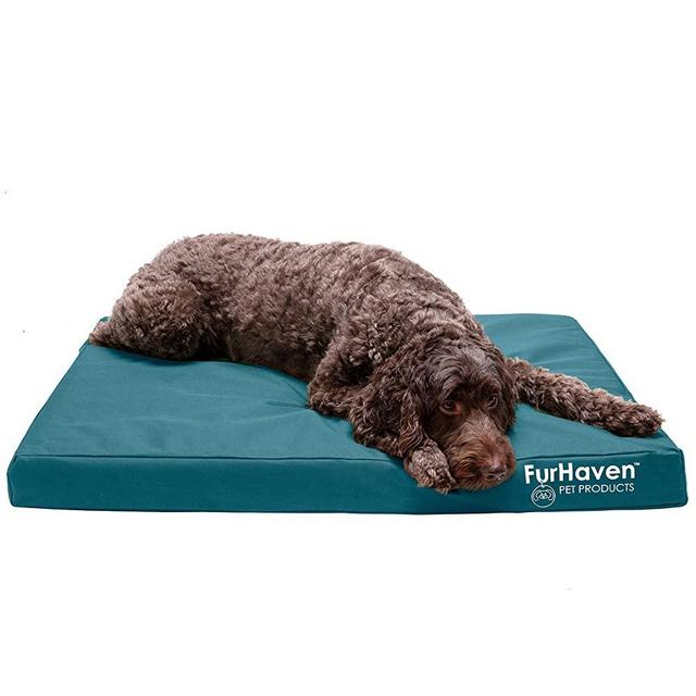 Furhaven Large Orthopedic Dog Bed Water-Resistant Indoor/Outdoor Logo Print Oxford Polycanvas Mattress w/ Removable Washable Cover - Deep Lagoon, Large