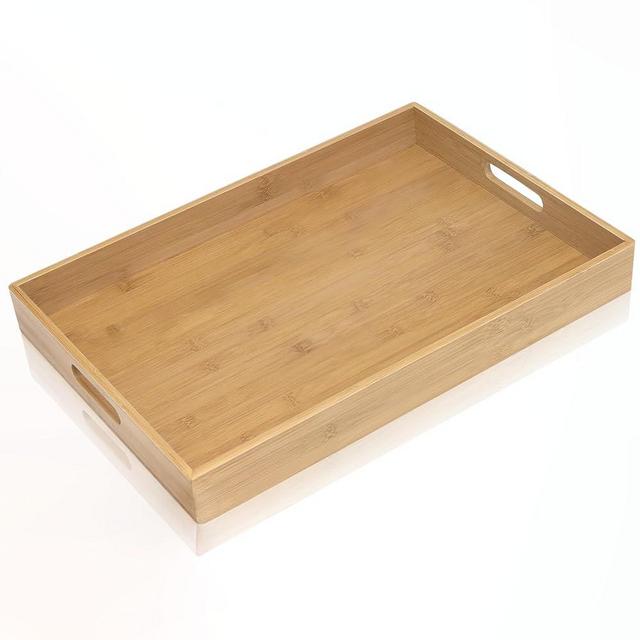 Krimax Serving Tray with Handles, Bamboo Breakfast Tray Wooden Trays Decorative Serving Platter for Eating, Working, Storing, Used in Bedroom, Kitchen, Living Room, Bathroom, Hospital and Outdoors