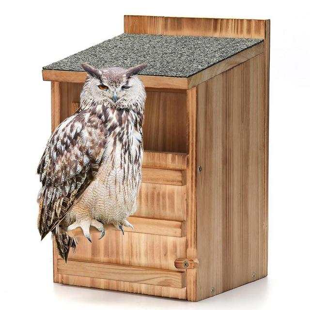Owl House,Screech Owl House with Bird Stand,Owl Nesting Box,Barn Owl Bird House,Large Handmade Wooden Rectangular Opening Bird Box,with Mounting Screws, Easy Assembly