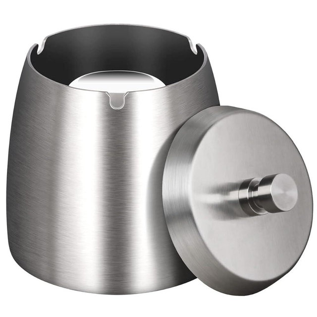 OILP Ash tray Outdoors,Smokeless Ashtray with Lid for Cigarettes Indoors,Large Ashtrays Windproof/Rainproof,Stainless Steel Cover Ashtray for Patio Outside Home Table Decor