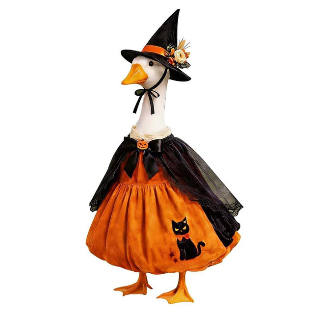 Jwqqwdza Halloween Porch Goose Outfit, Pumpkin Dress Ghost Cape Witch Hat Set, 23 Inch Porch Goose Clothes for Halloween