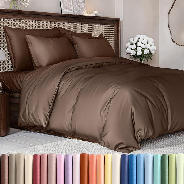 Duvet Cover Queen Size - Extra Soft Queen Size Duvet Cover - Lightweight, Breathable & Cozy - Easy Care & Fade Free with Zipper Closures & Ties - 90" x 90" Inches - (Brown) Comforter Not Included