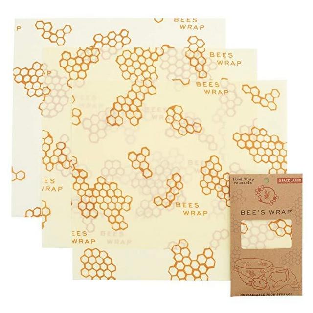 Bee's Wrap Large 3 Pack, Eco Friendly Reusable Food Wraps, Sustainable Plastic Free Food Storage, Each Wrap Measures 13" x 14"