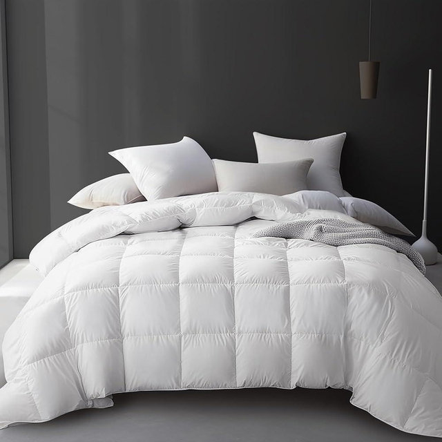 Hotel Grand White Goose Feather Down Fiber Comforter Queen Size, 100% Cotton Duvet Insert Queen, Hotel Luxury Hypoallergenic Comforter Lightweight Bedding Comforter with 8 Corner Loops, 90 x 90 Inch
