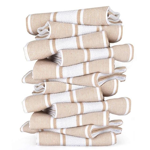 GLAMBURG Set of 12 Premium Cotton Kitchen Dish Towels 18x28 inches, Dish Cloths, Bar Towels, Tea Towels and Cleaning Towels - Beige
