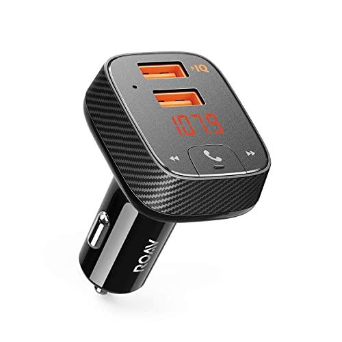 Roav SmartCharge F2, by Anker, FM Transmitter, Bluetooth Receiver, Car Charger with Bluetooth 4.2, Car Locator, App Support, 2 USB ports, PowerIQ, AUX Output, and USB Drive to Play MP3 Files
