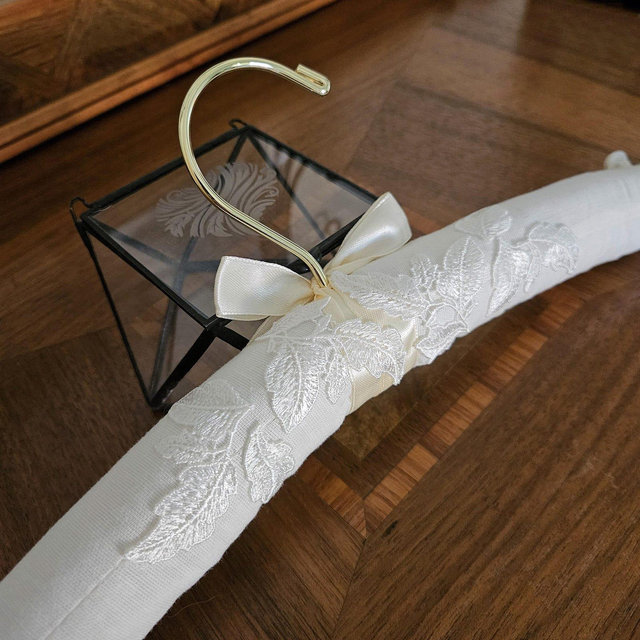 Wedding Dress Hanger: Padded Bridal Gown Keepsake, Wedding Gown Hanger with Lace Leaves, Gift for Brides and Bridesmaids