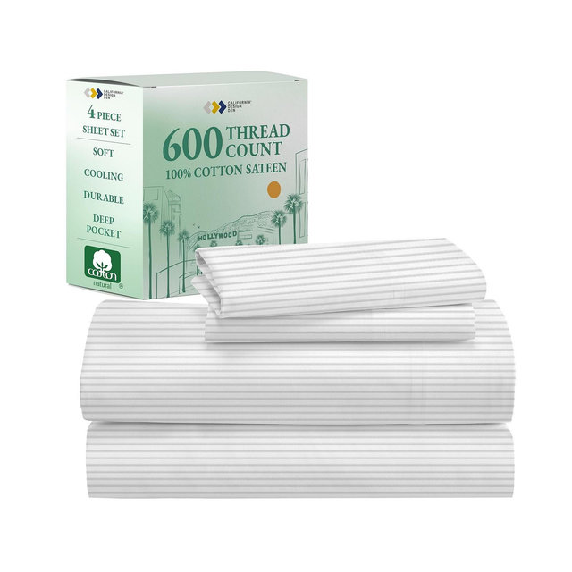 600 Thread Count 100% Cotton Printed Sheet Set - California Design Den