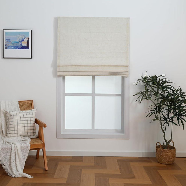 Everyday Celebration Linen Blend Cordless Roman Blinds – Light Filtering Pull Down Window Treatment for Home, Indoor Shades & Blinds (33x64 Natural)