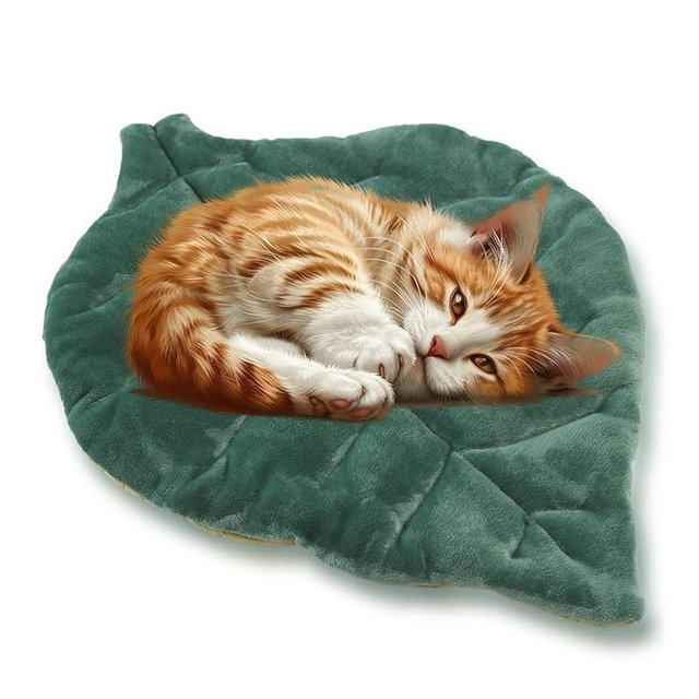 Rzxlszy Cat Mat Self Warming Cat Bed 26"x20" Leaf Shaped Cotton Soft Warm Pet Pad Blanket for Indoor Bed Couch Sofa Floors Cat and Dog Warm Mattress (Green)