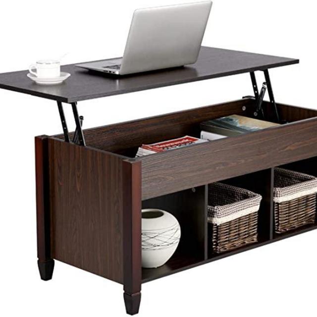 YAHEETECH Lift Top Coffee Table with Hidden Storage Compartment & Shelf, Lift Tabletop Dining Table for Living Room, 19.2-24.6in H