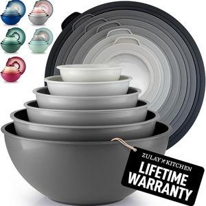 Zulay Kitchen 12 Piece Plastic Nesting Mixing Bowls with Lids - Colorful Microwave & Freezer Safe Gray Ombre Set