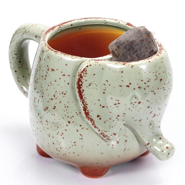Tea Mug Elephant Cup Ceramic 15oz Tea Mug with Tea Bag Holder Ceramic Green Unique Cup Great for a Tea Lover