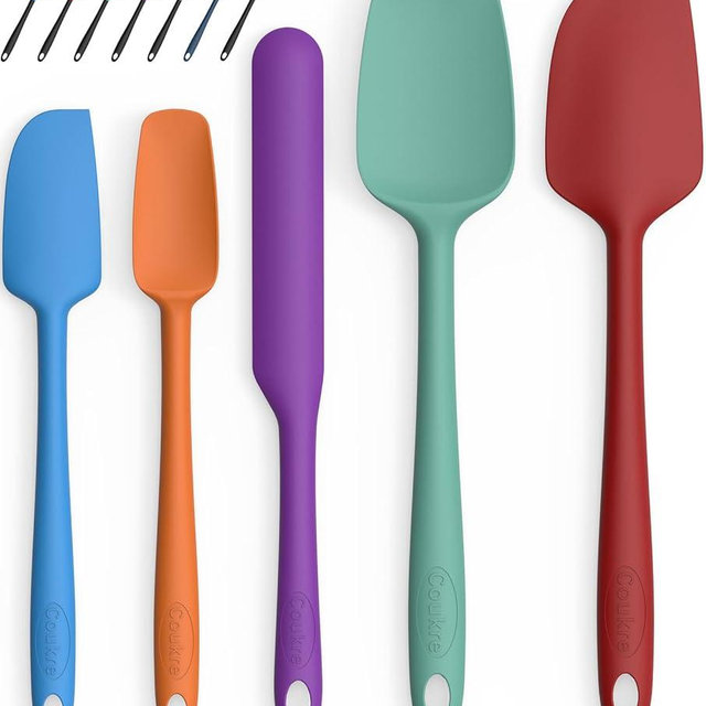 Coukre Silicone Spatula Set of 5,High Heat Resistant, Food Grade Silicone, Upgraded Extended Reinforced Handle,Dishwasher Safe, for Baking, Cooking (Pure Colorful B, Solid color)