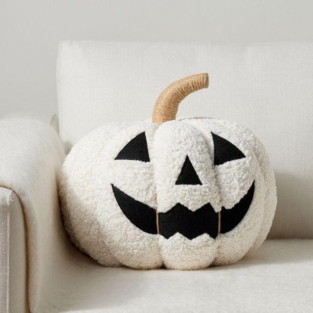 Jack-O'-Lantern Pumpkin Throw Pillow, 15" x 13", Ivory
