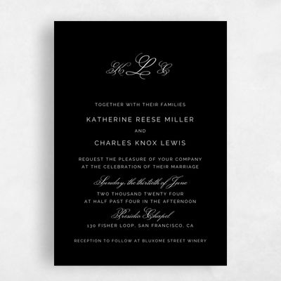 Black Wedding Invitation - Arthur Portrait