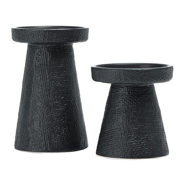 Main + Mesa EC0550 Decorative Stoneware Pillar or Taper Candle Holder, Set of 2, Black
