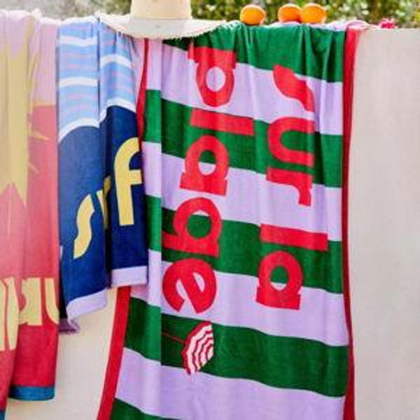 Beach Vibe Text Cotton Beach Towel