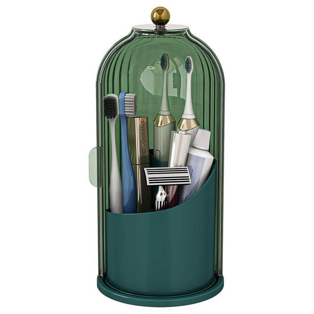Zufudo Dustproof Toothbrush Holders with Cover, Rotating Electric Toothbrush and Toothpaste Holder for Bathroom Countertop, 3 Slots Makeup Brushes Organizer, All Green