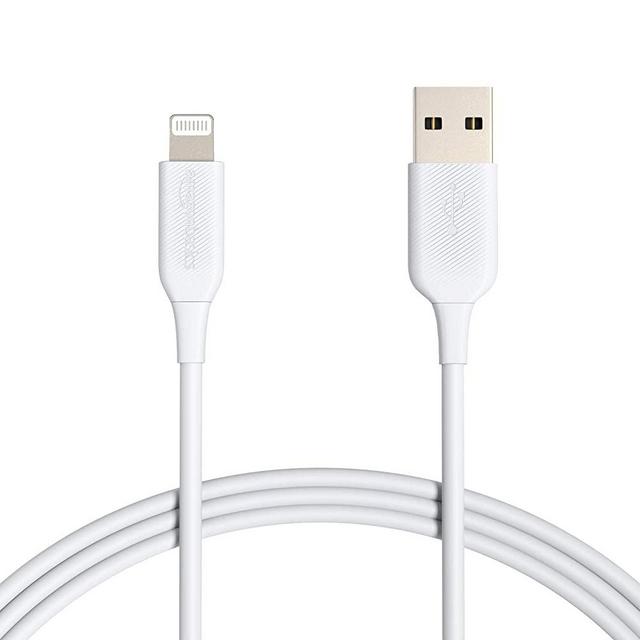 Amazon Basics ABS USB-A to Lightning Cable Cord, MFi Certified Charger for Apple iPhone, iPad, 4,000 Bend Lifespan - White, 6-Ft, 2-Pack