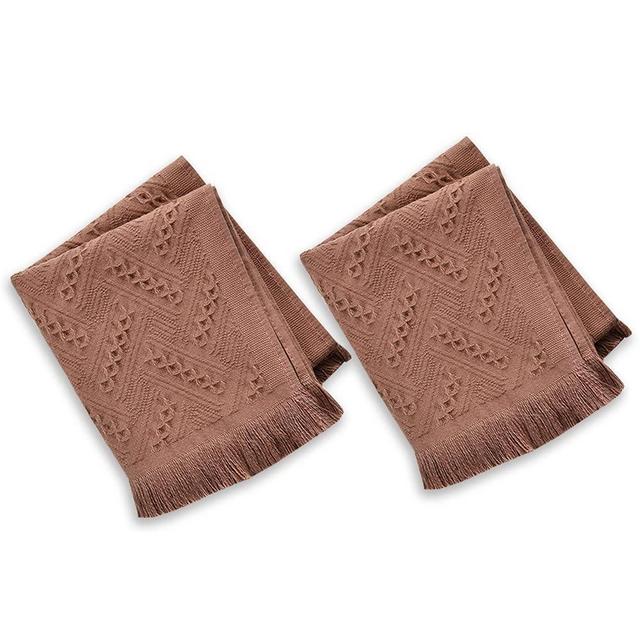 ZeeMart Hand Towels with Tassels, 2 Packs 100% Cotton Thin Bathroom Hand Towels Woven Kitchen Hand Towels, Boho Decorative Face Towels, 13x30 Inches, Brown