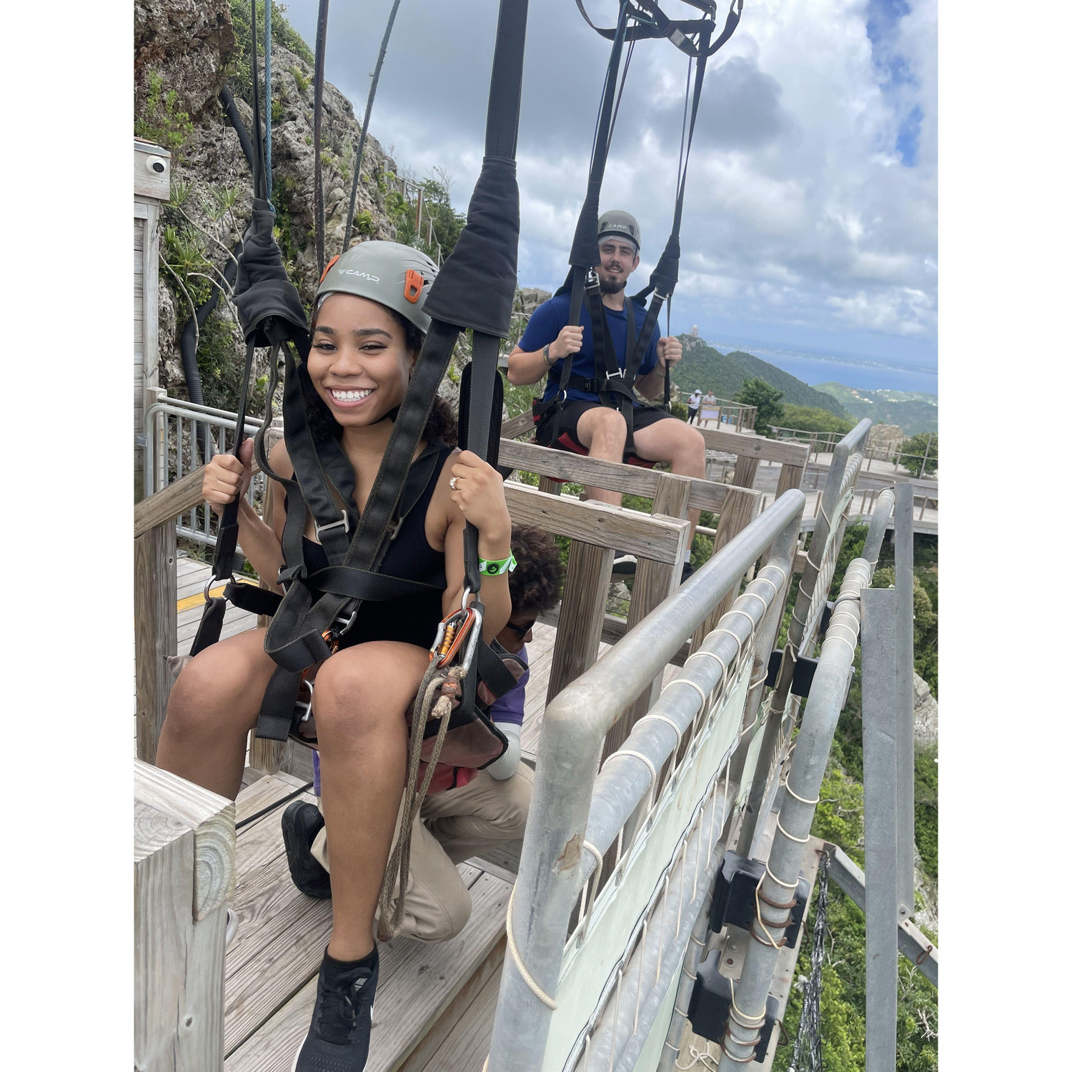 We love being adventurous together. This is us about to go on the world’s steepest zip line together.