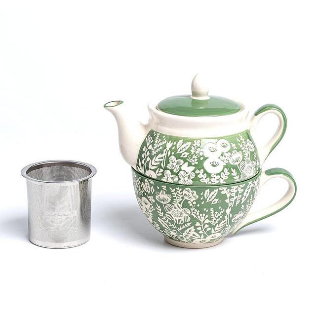 Ceramic Tea Set for One, 15 OZ Teapot with Infuser and Cup Set, Green Tea for One Set, Tea Sets for Adults, The Gifts Set for Women