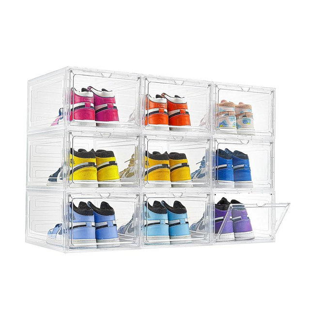 9 Pack X-Large Shoe Storage Box, Thicken&Sturdy with Clear Magnetic Door, Stackable Shoe Organizer with Solid Plastic, Drop Front Shoe Box for Sneaker Display Fit up to US Size 12