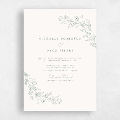 Beige Floral Wedding Invitation - Seraphine Portrait