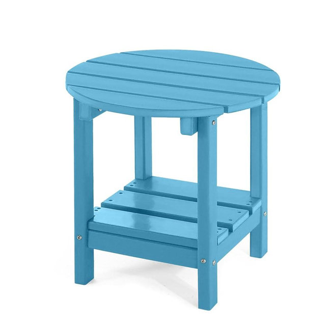 ABCPATIO Adirondack Outdoor Side Tables, 2-Tier Round Outdoor Table, Weather Resistant HDPE Patio End Table for Garden, Lawn, Pool, Beach, Porch, Deck, Backyard - Turquoise