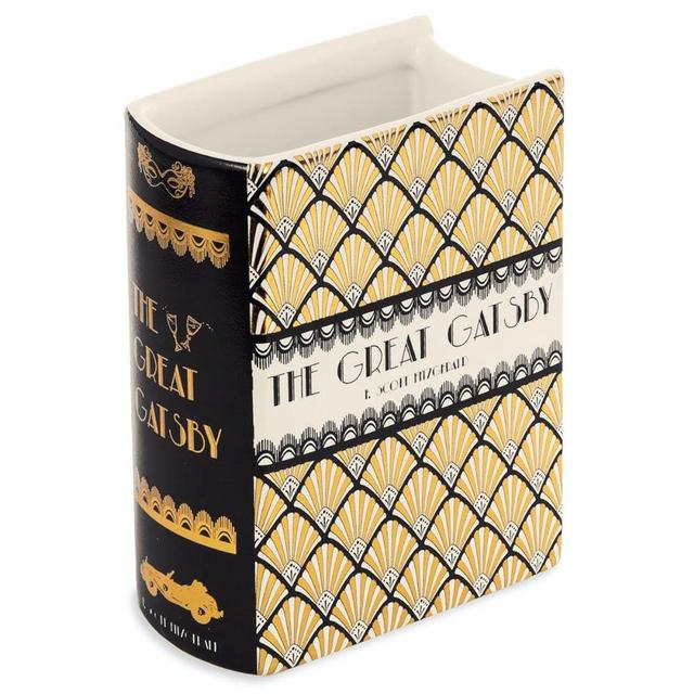 Steel Mill & Co Book-Shaped Decorative Vase, Ceramic Vases for Home Decor, Cute Bookshelf Decor, Unique Vase for Book Lovers (Small - Great Gatsby)