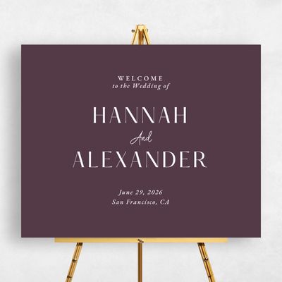 Dark Plum, Purple Wedding Sign - Milford Landscape