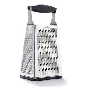 Cuisipro Stainless Steel Cheese Grater with Handle, 4 Sided Box Grater for Kitchen, Ginger Grater Dishwasher Safe, Fruit and Vegetables Slicer, Cheese Shredder for Potato, Chocolate, Parmesan, Ginger