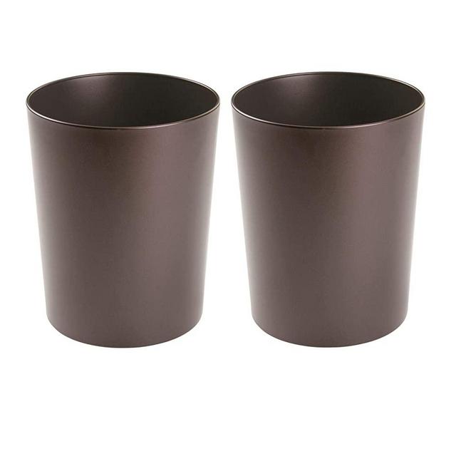 mDesign Round Metal Small Trash Can Wastebasket, Garbage Container Bin for Bathrooms, Powder Rooms, Kitchens, Home Offices - Durable Steel, 2 Pack - Bronze