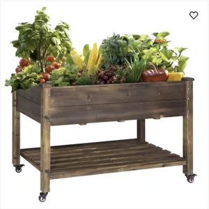 48 in. x 24 in. x 33 in. Cedar Carbonized Raised Garden Bed with Lockable Wheels and Liner by VEIKOUS