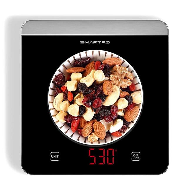 SMARTRO Food Scale, 11lb Digital Kitchen Scale Weight Grams and Ounces for Cooking Baking, 1g/0.01oz Precise, Black LED Display, Large Tempered Glass