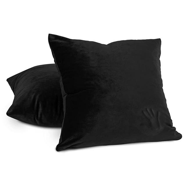 Milliard Pack of 2 Decorative Couch Pillows with Shredded Memory Foam Throw Pillow with Washable, Velvet Cover- 18x18 (Black)