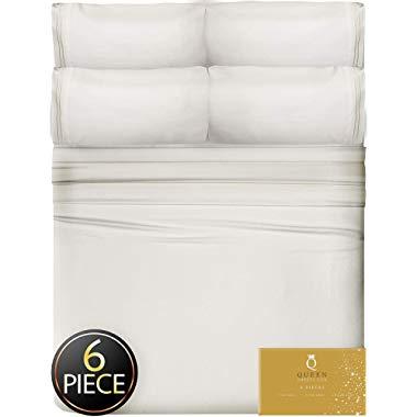 6 Piece King Size Sheets Deep Pockets - Deep Pocket King Sheets Deep Pocket King Bed Sheets King Sheet Set Bedding Sets King Size Bed Sheets King Size Bedding Set King Fitted Sheet King Sheets Ivory
