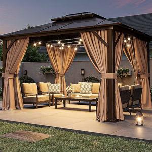 AOXUN 10-ft x 12-ft Brown Gazebo with Hardtop Roof (Screen Included)