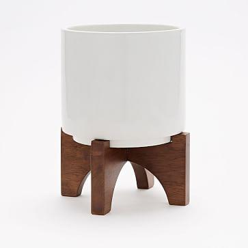Turned Wood Leg Planter, Tabletop, Large, White
