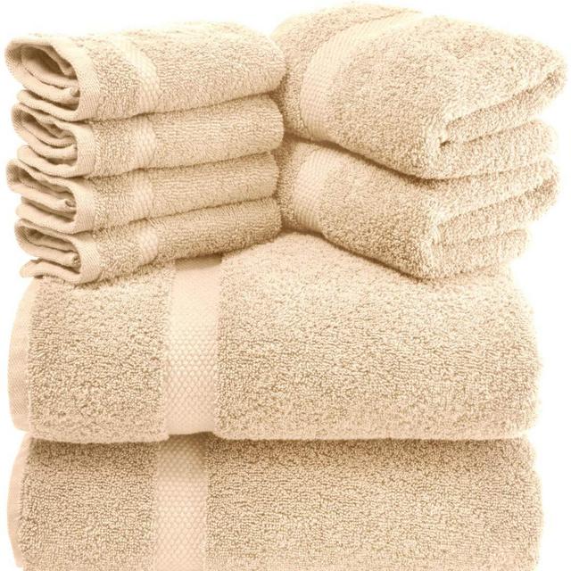 White Classic Luxury Beige Bath Towel Set - Combed Cotton Hotel Quality Absorbent 8 Piece Towels | 2 Bath Towels | 2 Hand Towels | 4 Washcloths [Worth $72.95] 8 Pack | Beige